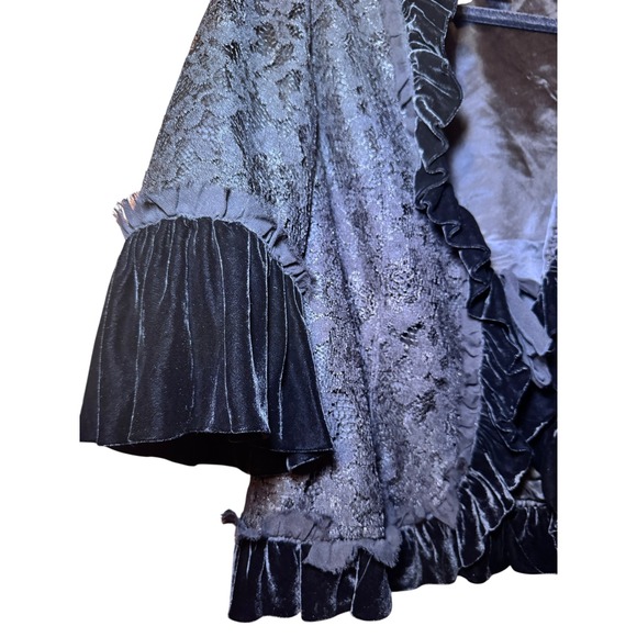 Black Lace Velvet Ruffle Trim Tie Front Bolero Shrug Jacket L Regencycore Gothic - Picture 3 of 9